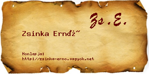 Zsinka Ernő névjegykártya